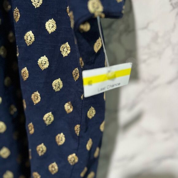 Boden V-Back Leaf Print Jersey Top, French Navy/Gold Size 20/22 - Picture 8 of 12